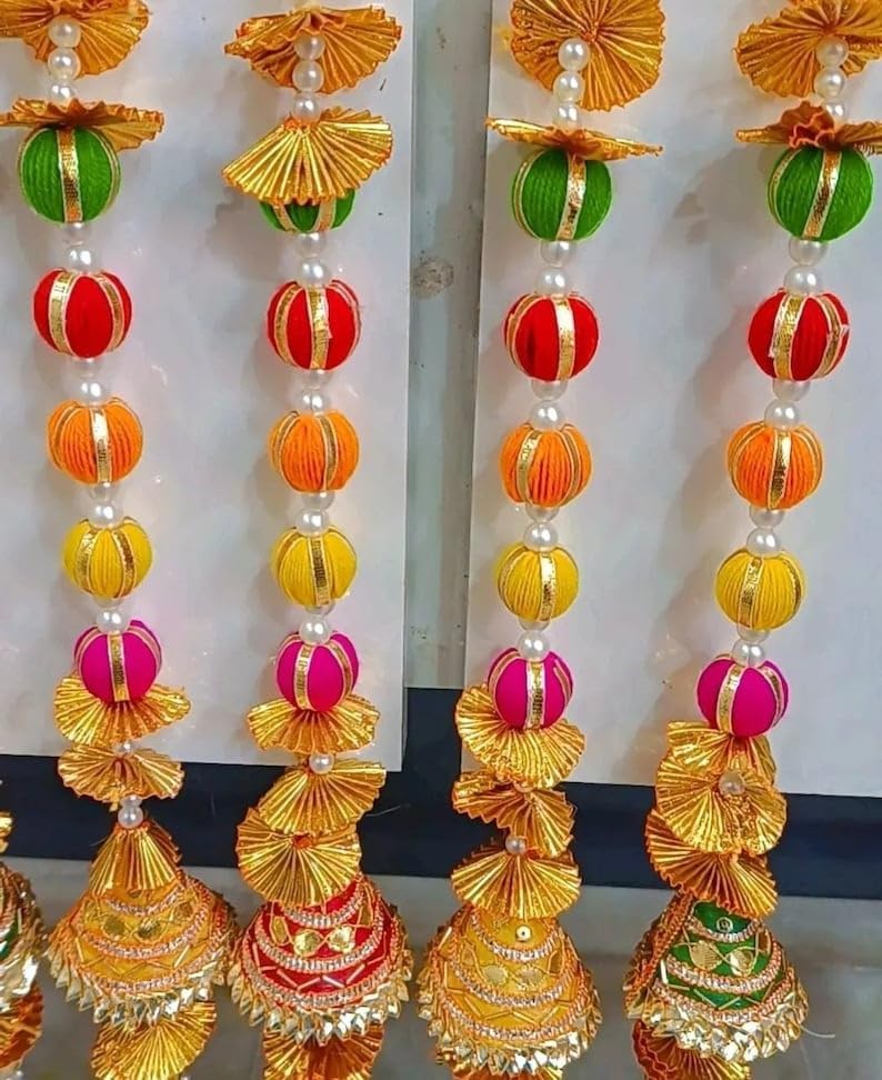 Decorative Door Hangings, 5-Line Gota Patti Latkan, Traditional Wedding Backdrop, Multicolour