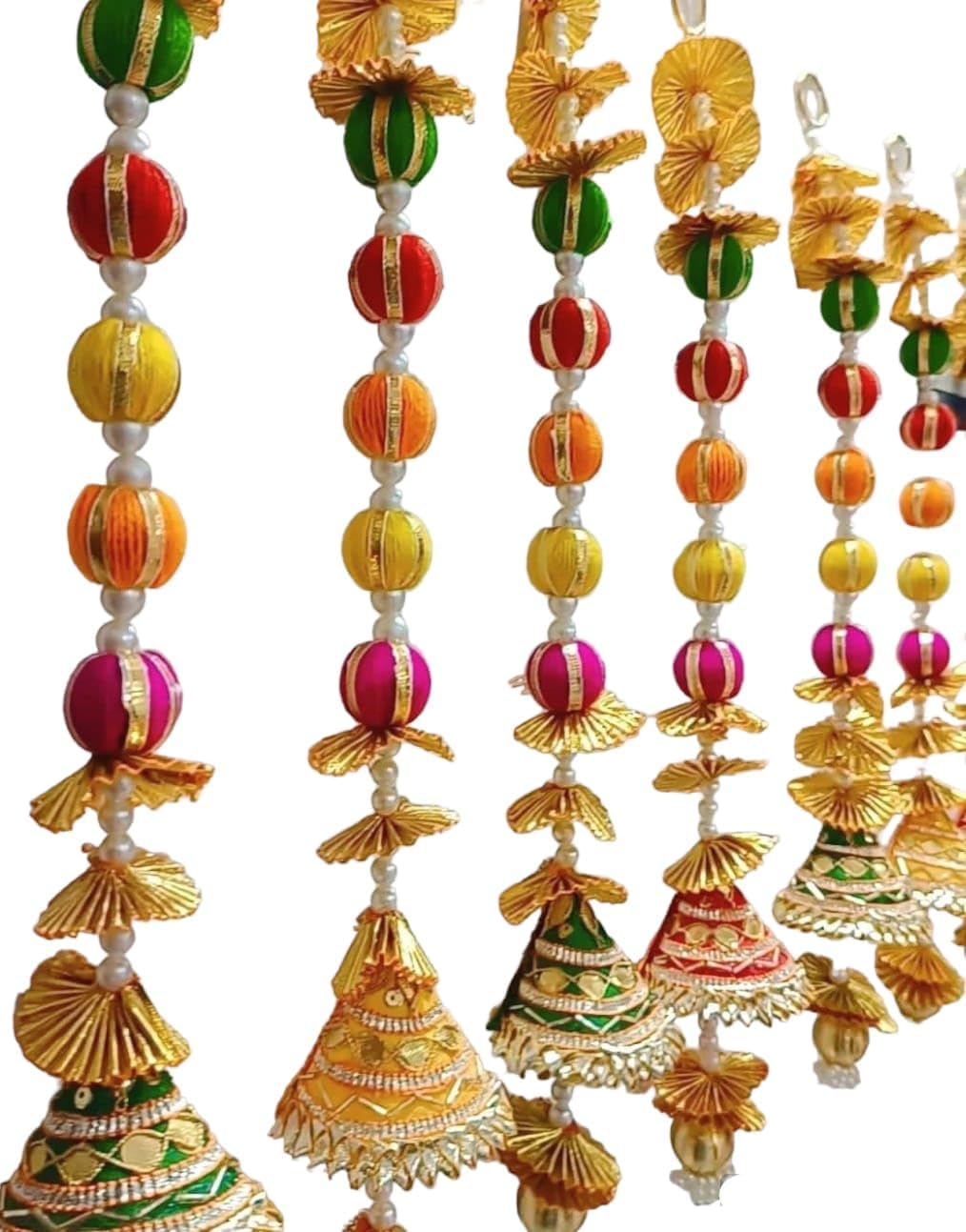 Decorative Door Hangings, 5-Line Gota Patti Latkan, Traditional Wedding Backdrop, Multicolour