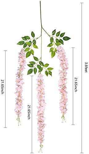 Tia Crafts polyester Artificial Hanging Flowers for Ceiling Balcony|Baby Pink Wisteria Vine|Home Party Decor Garden Outdoor Greenery Wall Decoration|Waterproof Washable - 3.7ft Pack of 6 (Baby Pink,6)