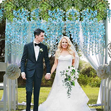 Polyester Artificial Hanging Flowers For Ceiling Balcony | Wisteria Vine | Home Party Decor Garden Outdoor Greenery Office Wall Decoration | Waterproof Washable- 3.7Ft/45 Inch