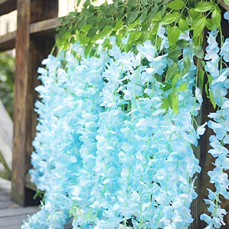 Polyester Artificial Hanging Flowers For Ceiling Balcony | Wisteria Vine | Home Party Decor Garden Outdoor Greenery Office Wall Decoration | Waterproof Washable- 3.7Ft/45 Inch