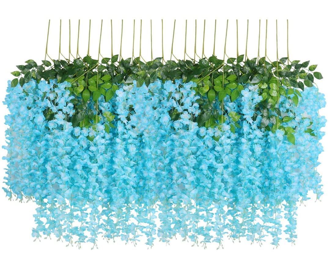 Polyester Artificial Hanging Flowers For Ceiling Balcony | Wisteria Vine | Home Party Decor Garden Outdoor Greenery Office Wall Decoration | Waterproof Washable- 3.7Ft/45 Inch