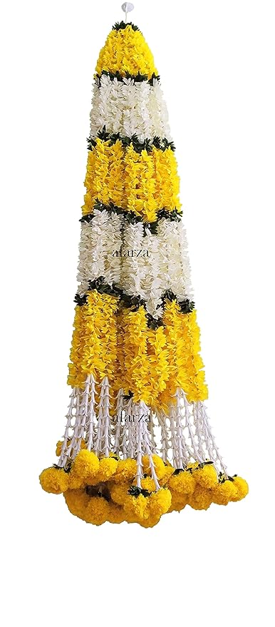 Garland Toran for Door Entrance Bandarwal Festival Relegious Handmade Home Decoration Hanging 4 Pieces 5 Feet (White-Yellow)