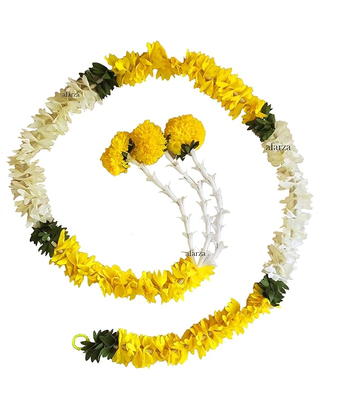 Garland Toran for Door Entrance Bandarwal Festival Relegious Handmade Home Decoration Hanging 4 Pieces 5 Feet (White-Yellow)