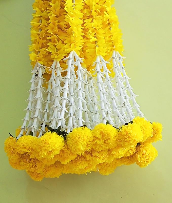 Garland Toran for Door Entrance Bandarwal Festival Relegious Handmade Home Decoration Hanging 4 Pieces 5 Feet (White-Yellow)