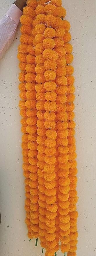 10 Pcs Indian Handmade Artificial Marigold Garland Flowers for Decoration Long for Door Decoration Toran Genda Phool for Wedding/Festivals|4.5-4.9Ft| 5 Strings