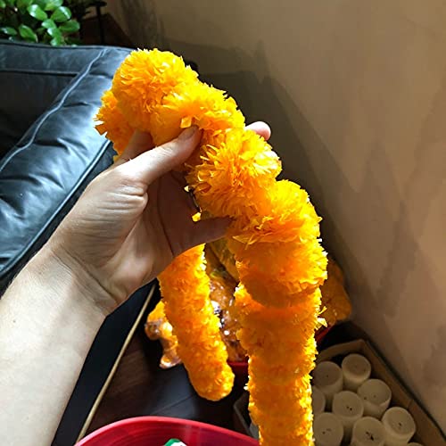 10 Pcs Indian Handmade Artificial Marigold Garland Flowers for Decoration Long for Door Decoration Toran Genda Phool for Wedding/Festivals|4.5-4.9Ft| 5 Strings