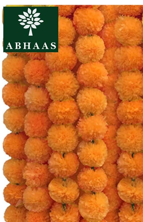 10 Pcs Indian Handmade Artificial Marigold Garland Flowers for Decoration Long for Door Decoration Toran Genda Phool for Wedding/Festivals|4.5-4.9Ft| 5 Strings