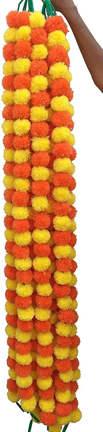 10 Pc Artificial Marigold Garland toran for Decoration Long Garlands Toran Indian genda phool for Wedding & Festival Diwali/4.5-4.9 FT /10 Strings/Yellow+Orange Mix