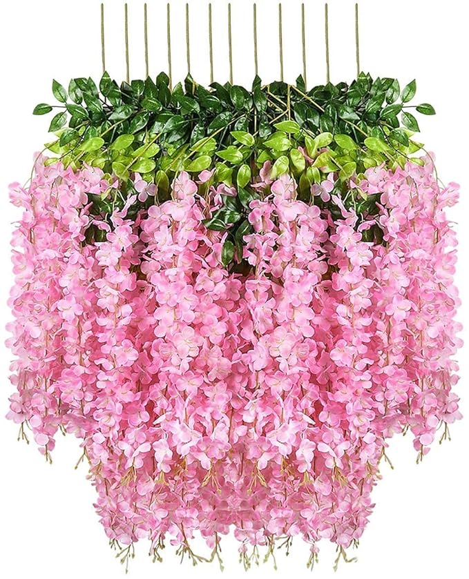 Polyester Artificial Hanging Flowers For Ceiling Balcony | Wisteria Vine | Home Party Decor Garden Outdoor Greenery Office Wall Decoration | Waterproof Washable- 3.7Ft/45 Inch