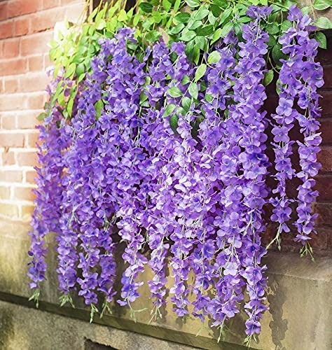 Polyester Artificial Hanging Flowers For Ceiling Balcony | Wisteria Vine | Home Party Decor Garden Outdoor Greenery Office Wall Decoration | Waterproof Washable- 3.7Ft/45 Inch