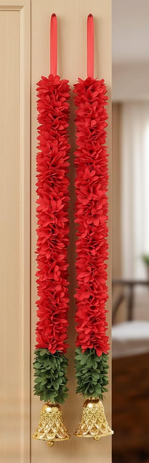 Handmade Ladi Artificial (Pack of 5) Fabric Flower Wiith Ribbon String Ladi Hanging for Decoration, Diwali, Marriages, Temple and Home or Offices LD - 44