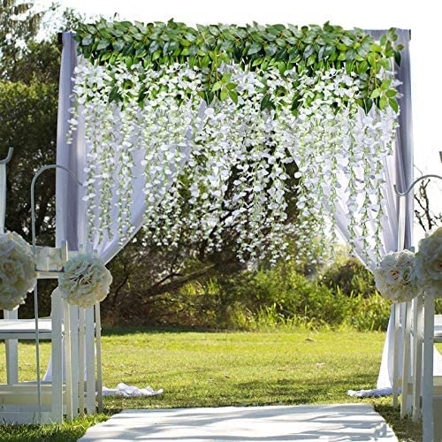 Polyester Artificial Hanging Flowers For Ceiling Balcony | Wisteria Vine | Home Party Decor Garden Outdoor Greenery Office Wall Decoration | Waterproof Washable- 3.7Ft/45 Inch